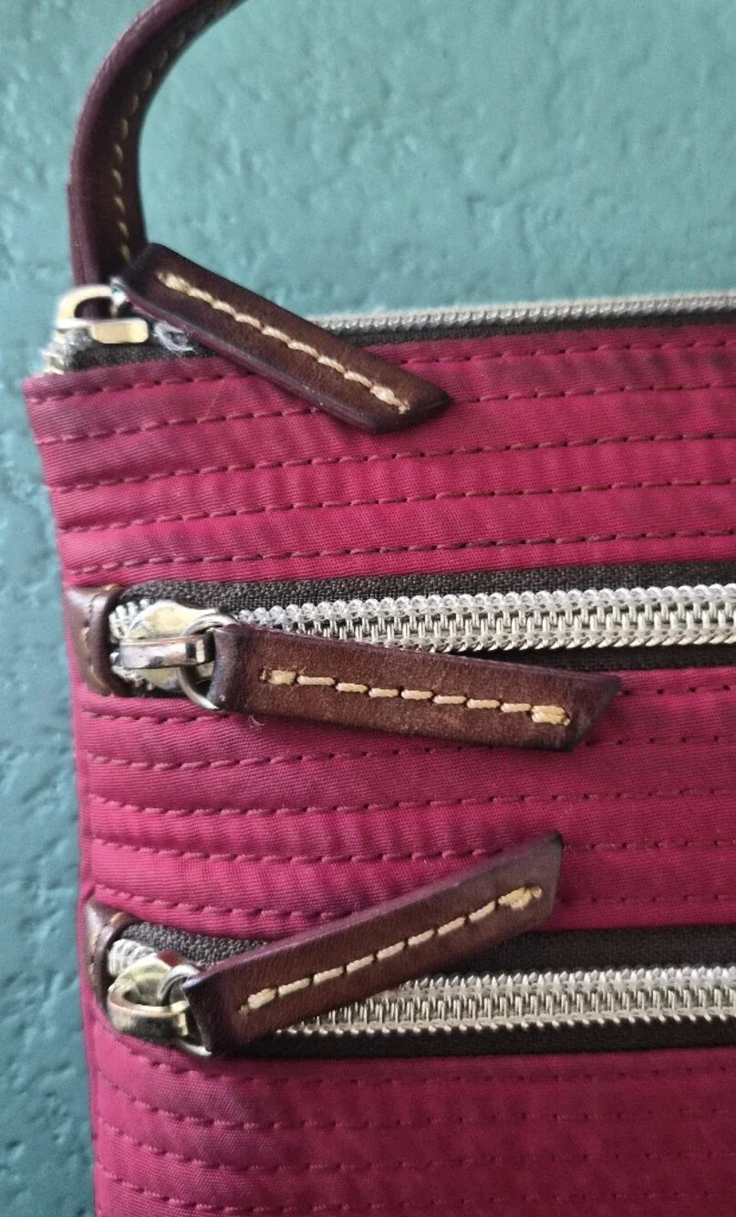 Dooney & Bourke North South Triple Zip Crossbody Bag Red Nylon Preppy Classic